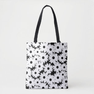 Negative Space Daisies weiß auf schwarz Tasche