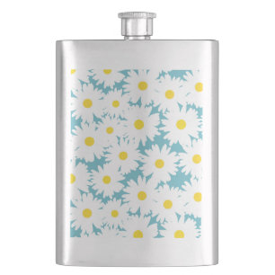 Negative Space Daisies weiß gelb auf blau Flachmann