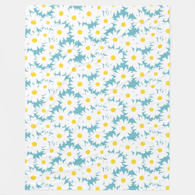 Negative Space Daisies weiß gelb auf blau Fleecedecke (Vorderseite)