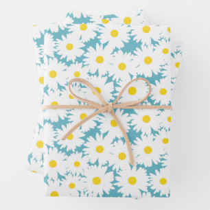 Negative Space Daisies weiß gelb auf blau Geschenkpapier Set