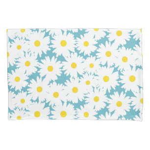 Negative Space Daisies weiß gelb auf blau Kissenbezug