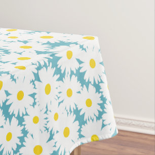 Negative Space Daisies weiß gelb auf blau Tischdecke