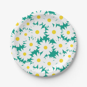 Negative Space Daisies weiß gelb auf grün Pappteller
