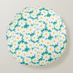 Negative Space Daisies weiß gelb auf grün Rundes Kissen