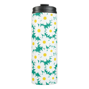 Negative Space Daisies weiß gelb auf grün Thermosbecher