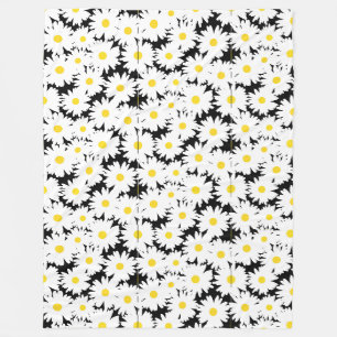 Negative Space Daisies weiß gelb auf schwarz Fleecedecke