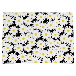Negative Space Daisies weiß gelb auf schwarz Große Geschenktüte