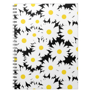 Negative Space Daisies weiß gelb auf schwarz Notizblock