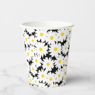 Negative Space Daisies weiß gelb auf schwarz Pappbecher