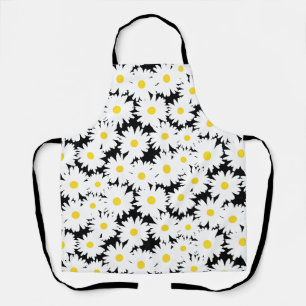 Negative Space Daisies weiß gelb auf schwarz Schürze