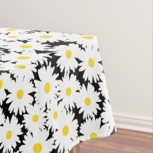 Negative Space Daisies weiß gelb auf schwarz Tischdecke