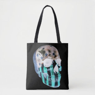 Negatives Bild auf schwarzer Tasche bemalt Schädel