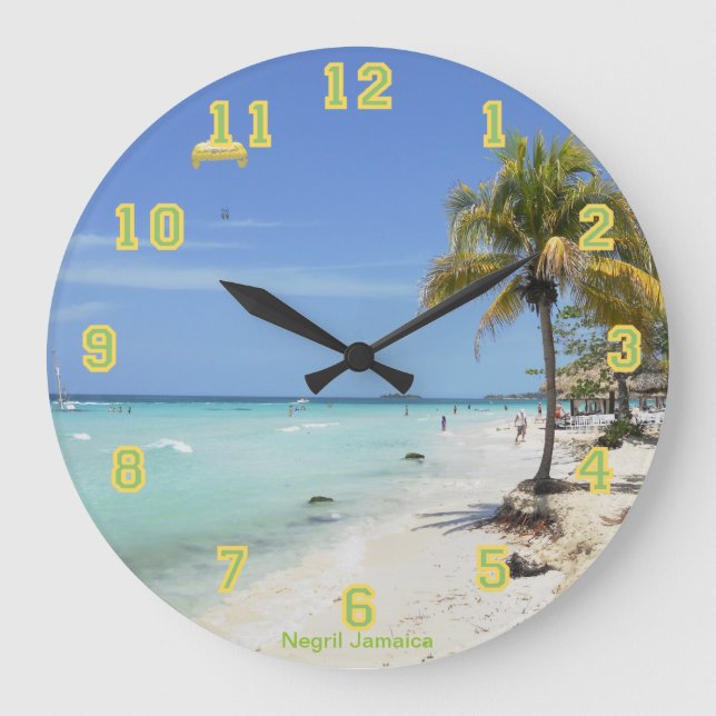 Negril Beach Jamaica-Uhr Große Wanduhr (Vorderseite)