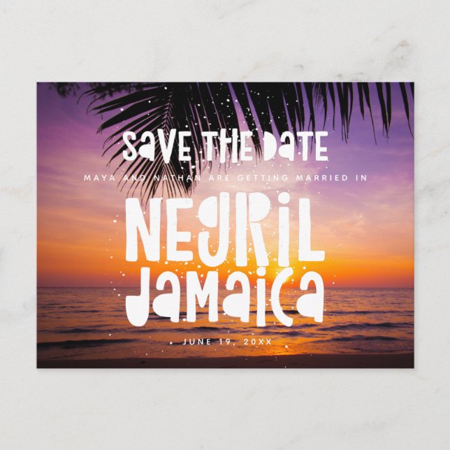 Negril Jamaica Beach Wedding Save the Date Ankündigungspostkarte (Vorderseite)