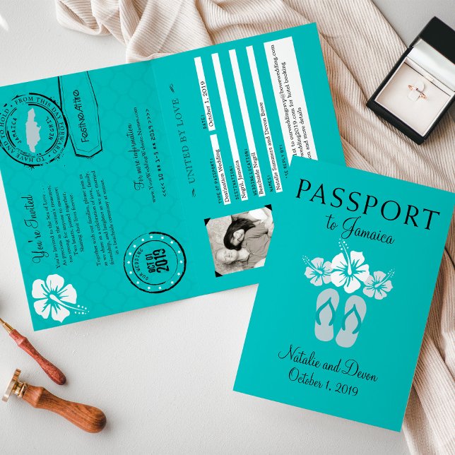 Negril Jamaica Turquoise Wedding Passport Einladung (Von Creator hochgeladen)