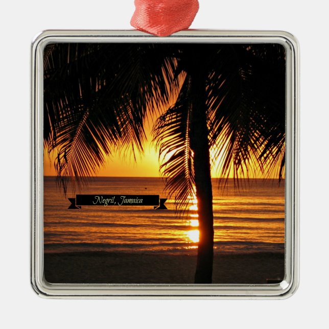 Negril, Jamaika Sonnenuntergang Ornament Aus Metall (Vorne)