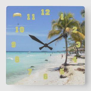 Negril Strand-Jamaika-Uhr Quadratische Wanduhr