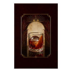 Negroni Art Deco Poster Druckbares Schwarz Gold