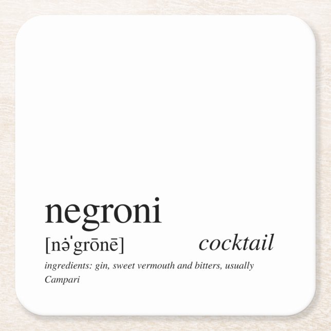 Negroni Modern Zitat Schwarze Typografie Rechteckiger Pappuntersetzer (Vorderseite)