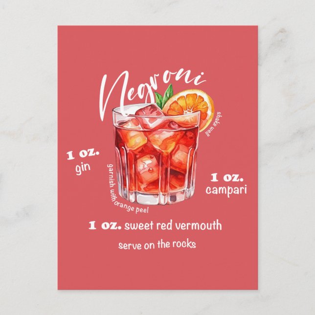 Negroni Recipe Cocktail Bar Küche Postkarte (Vorderseite)