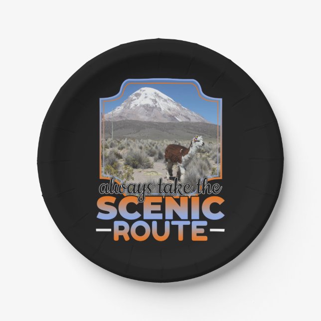 Nehmen Sie die Landschaftliche Route - Llama Adven Pappteller (Vorderseite)