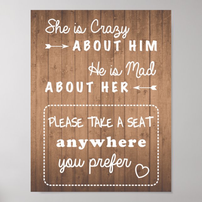 Nehmen Sie ein Hochzeitsschild aus Holz oder schwa Poster (Vorne)