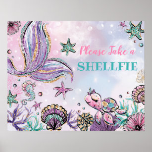 Nehmen Sie ein Shellfie - Pink Lila Mermaid Party  Poster
