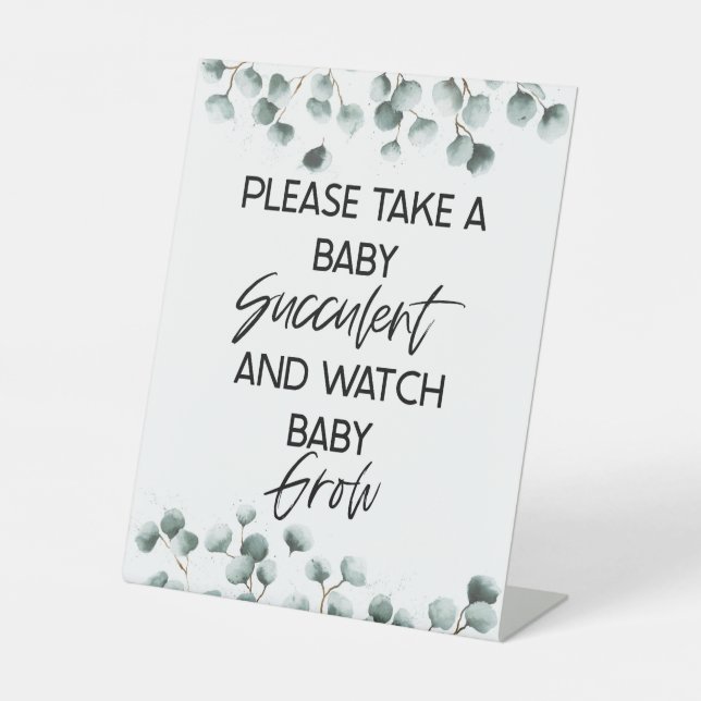 Nehmen Sie ein sukkuläres Baby Dusche Gefallen-Zei Sockelschild (Vorderseite)