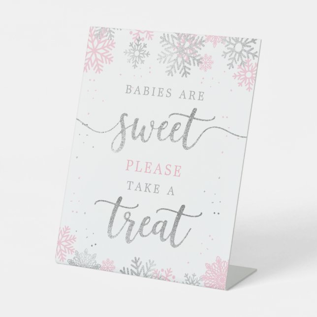 Nehmen Sie eine Leckerei Pink Silver Winter Baby D Sockelschild (Vorderseite)