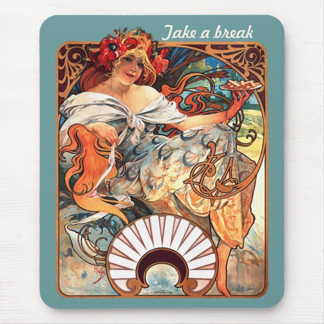Nehmen Sie eine Pause CC0413 Alphonse Mucha Mousepad (Vorne)