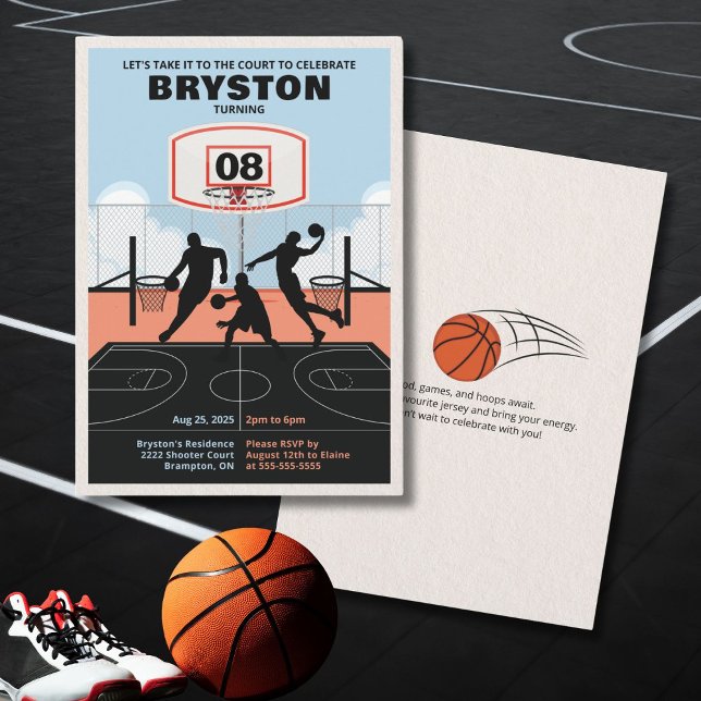 Nehmen Sie es zum Court Basketball Birthday Einlad Einladung (Basketball theme invitation)