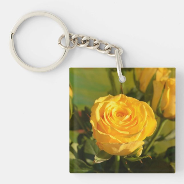 Nehmen Sie sich Zeit, um die gelbe Rose zu riechen Schlüsselanhänger (Vorderseite)