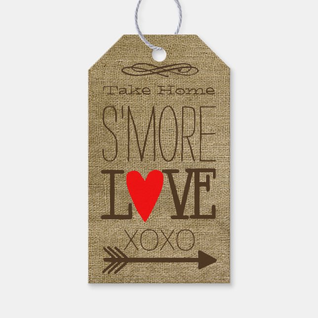 Nehmen Sie Zuhause S's Liebe Burlap Guest Gast Gun Geschenkanhänger (Vorderseite)