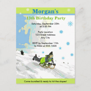 Neige Sledding Invitation de fête d'anniversaire