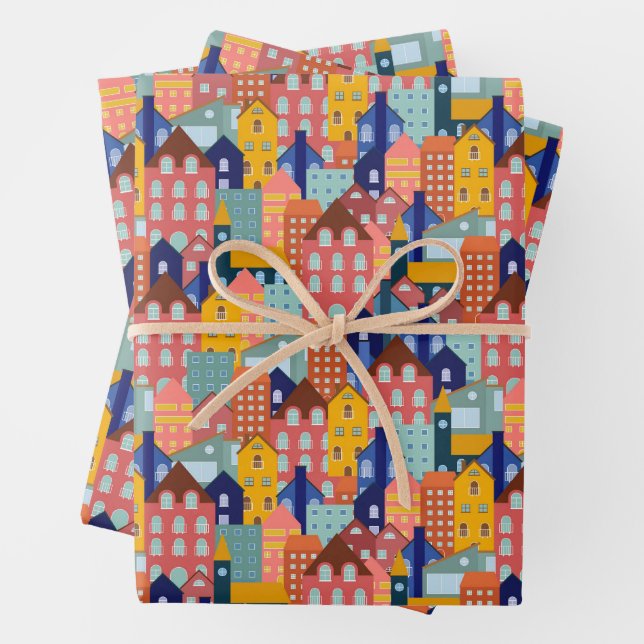 Neighborhood Block City Houses Pattern Geschenkpapier Set (Beispiel)