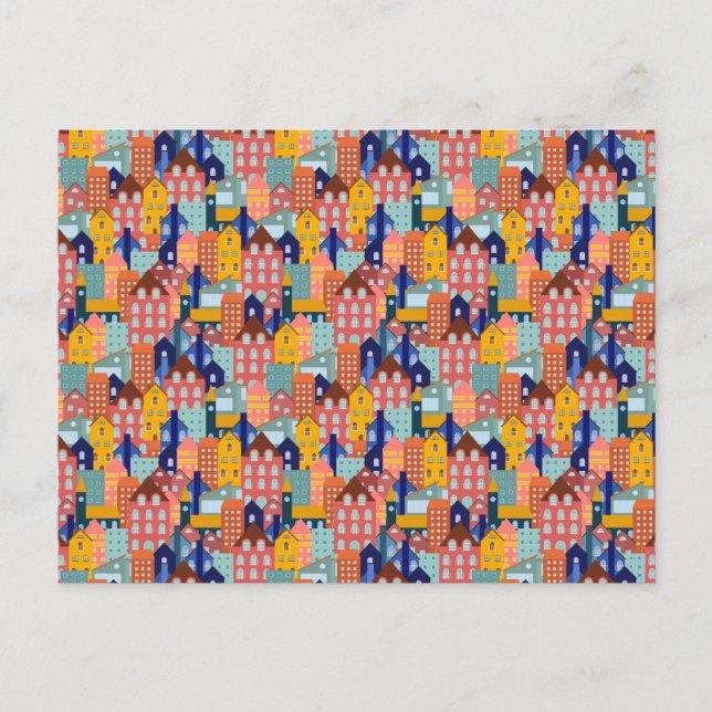 Neighborhood Block City Houses Pattern Postkarte (Vorderseite)