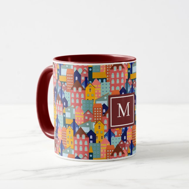 Neighborhood Block City Houses Pattern Tasse (Vorderseite Links)