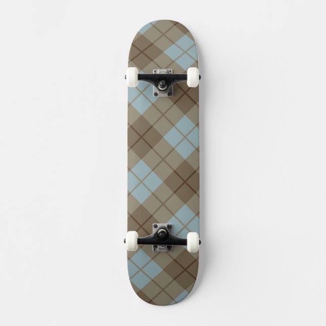 Neigung kariert im Blau und in Brown Skateboard (Vorderseite)