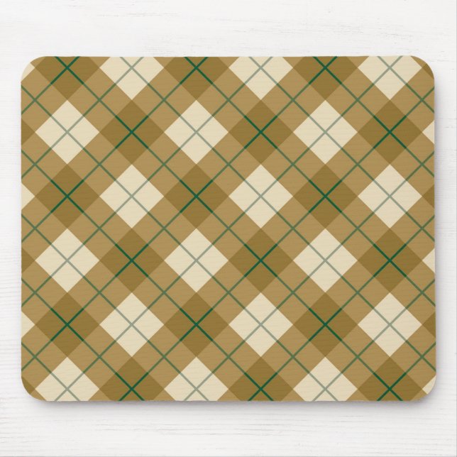 Neigung kariert im Gold mit grünem Streifen Mousepad (Vorne)