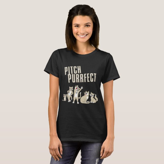 Neigung Purrfect lustige Gesang-Katzen T-Shirt (Vorne ganz)