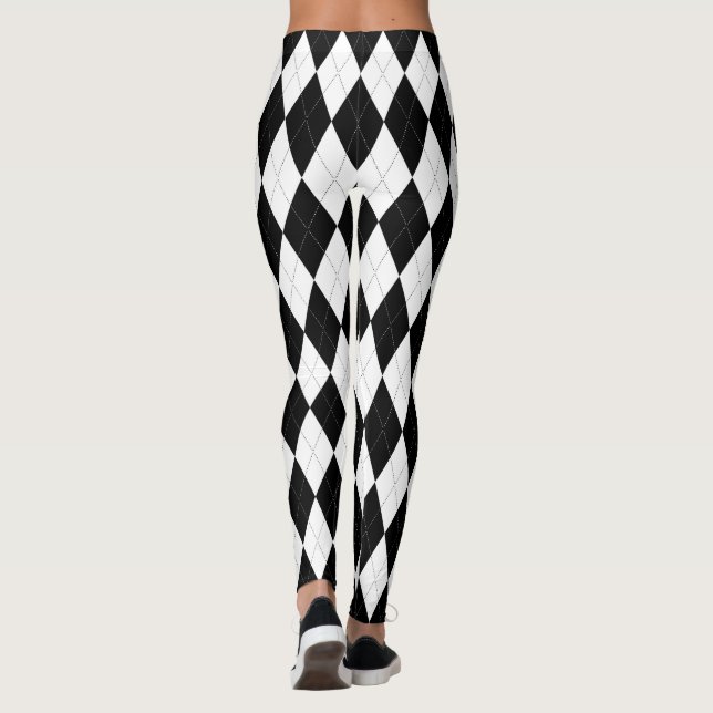 Neigungs-Schwarz-Rauten-weiße kleine Diamant-Form Leggings (Rückseite)