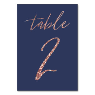 Nein, 2 - Glam Glitter Roségold und Blau Hochzeit Tischnummer
