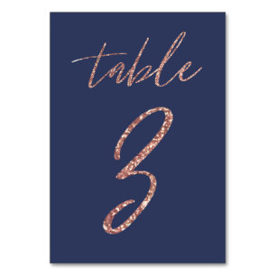 Nein, 3 - Glam Glitter Roségold und Blau Hochzeit Tischnummer