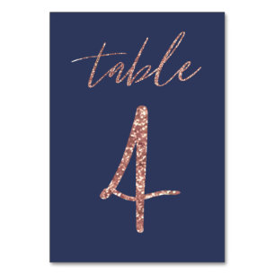 Nein, 4 - Glam Glitter Roségold und Blau Hochzeit Tischnummer