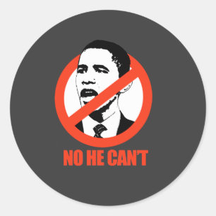 NEIN, ER KANN NICHT / ANTI-OBAMA-T - SHIRT RUNDER AUFKLEBER