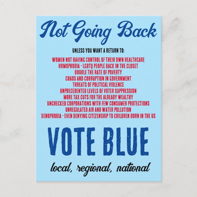 Nein, Nein! Blau nicht abstimmen Postkarte (Vorderseite)