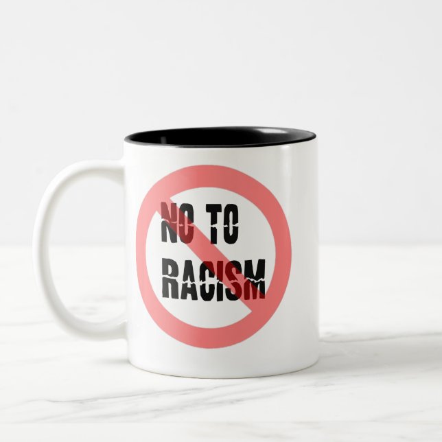 Nein zu Rassismus | Anti-Rassismus-Slogan Zweifarbige Tasse (Links)