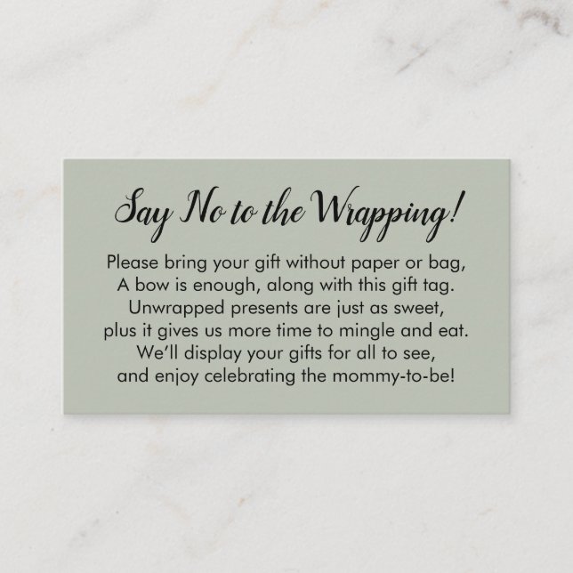 Nein zum Wrapping Baby Shooter-Geschenkkarte Begleitkarte (Vorderseite)