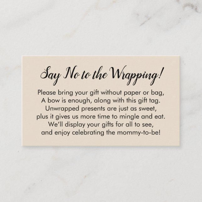 Nein zur Wrapping Baby Showcreme-Geschenkkarte Begleitkarte (Vorderseite)