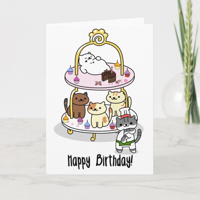 Neko Atsume - Geburtstag! Karte (Vorderseite)